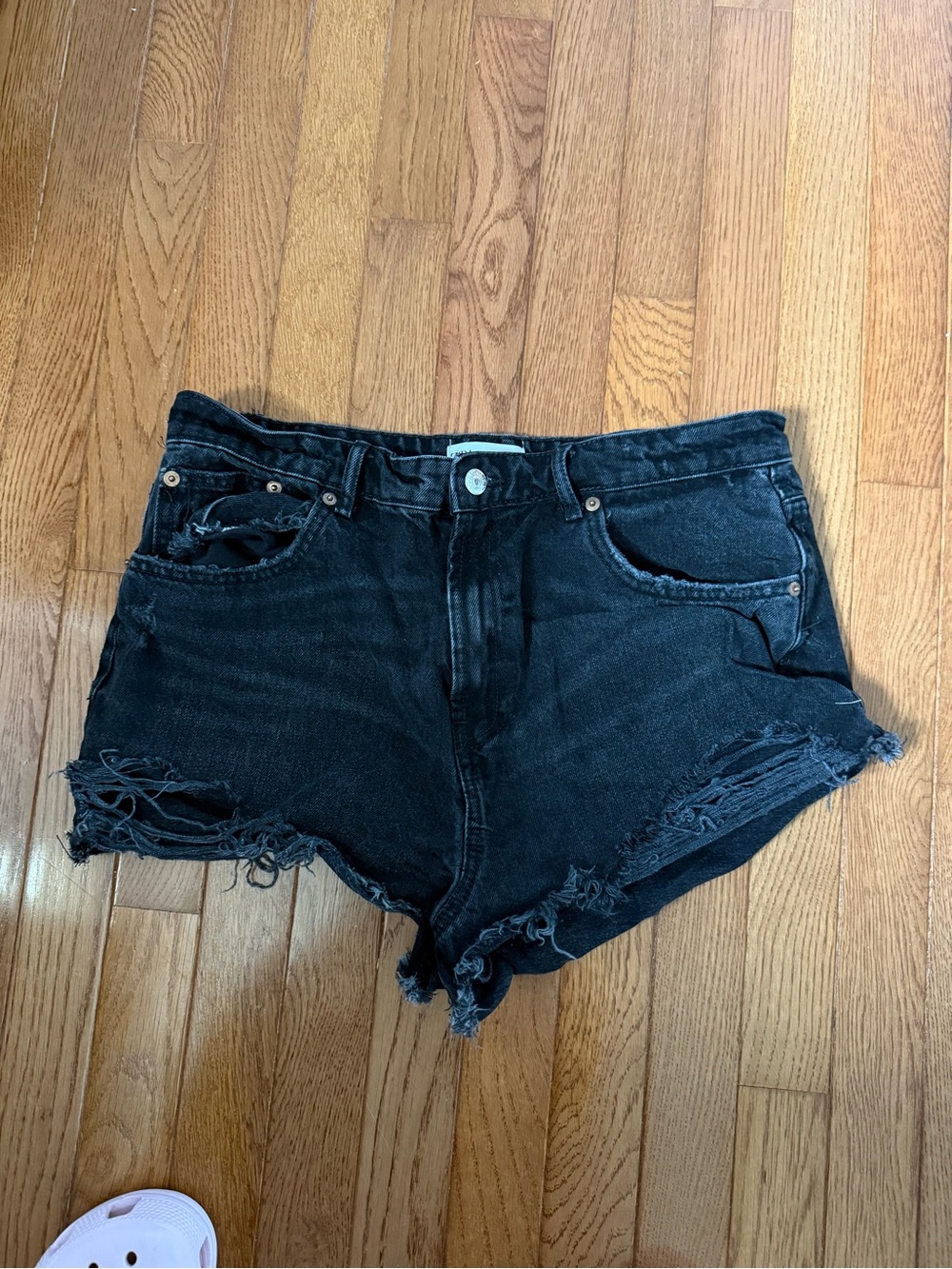 Zara Women’s Black Distressed Denim Shorts - size 12 (fits like size 8)